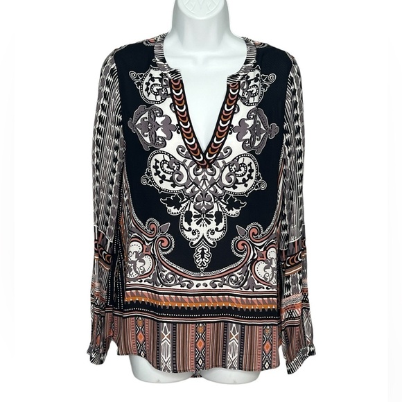 Hale Bob black pink Paisley lightweight Viscose Tunic Art Deco top size small - Picture 1 of 7